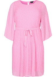 Plisserad klänning med knytband, Pink Ditzy Flower