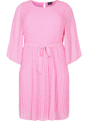 Plisserad klänning med knytband, Pink Ditzy Flower, Packshot image number 0