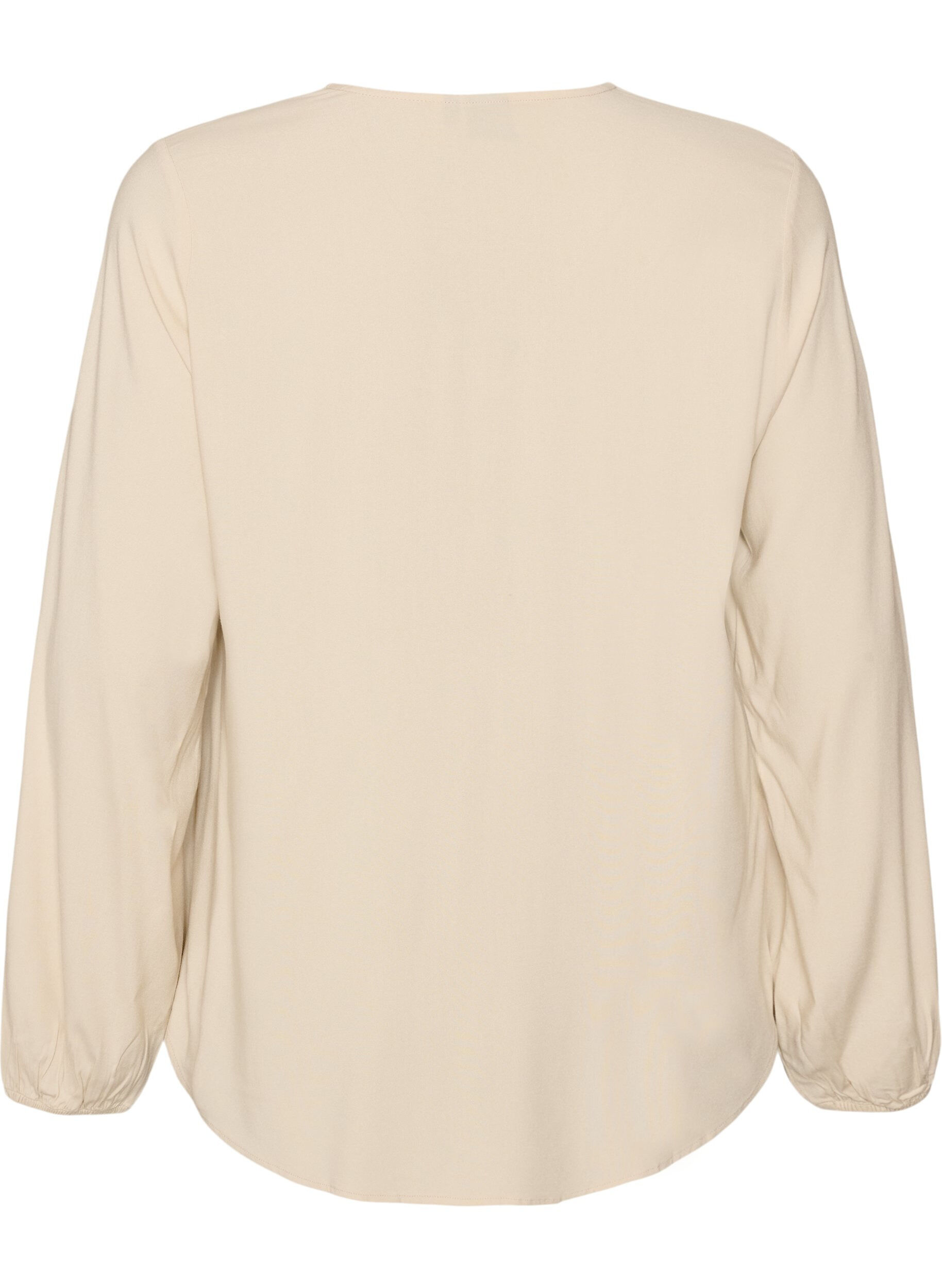 ZizziBlus i viskos med v-ringning och rundad nederkant, Beige, Packshot image number 1