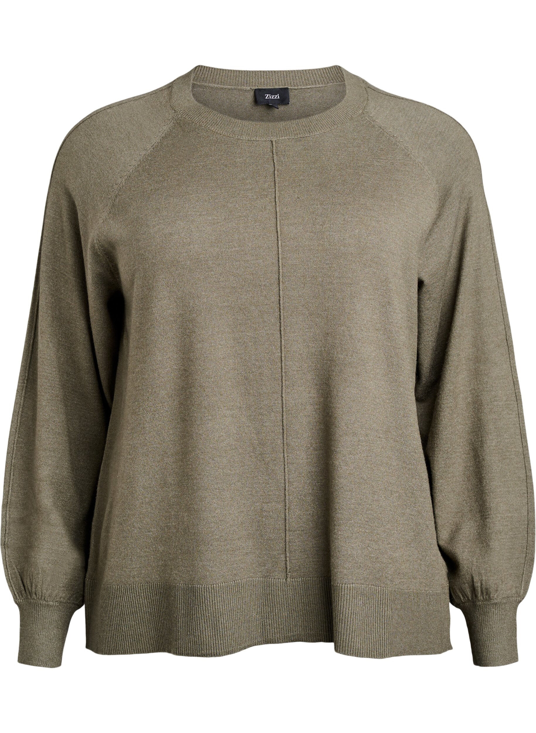 Zizzi Stickad blus med mitts&ouml;m och raglan&auml;rmar, Gr&ouml;n, Packshot image number 0