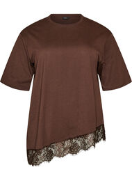 T-shirt med asymmetrisk spetskant, Brun