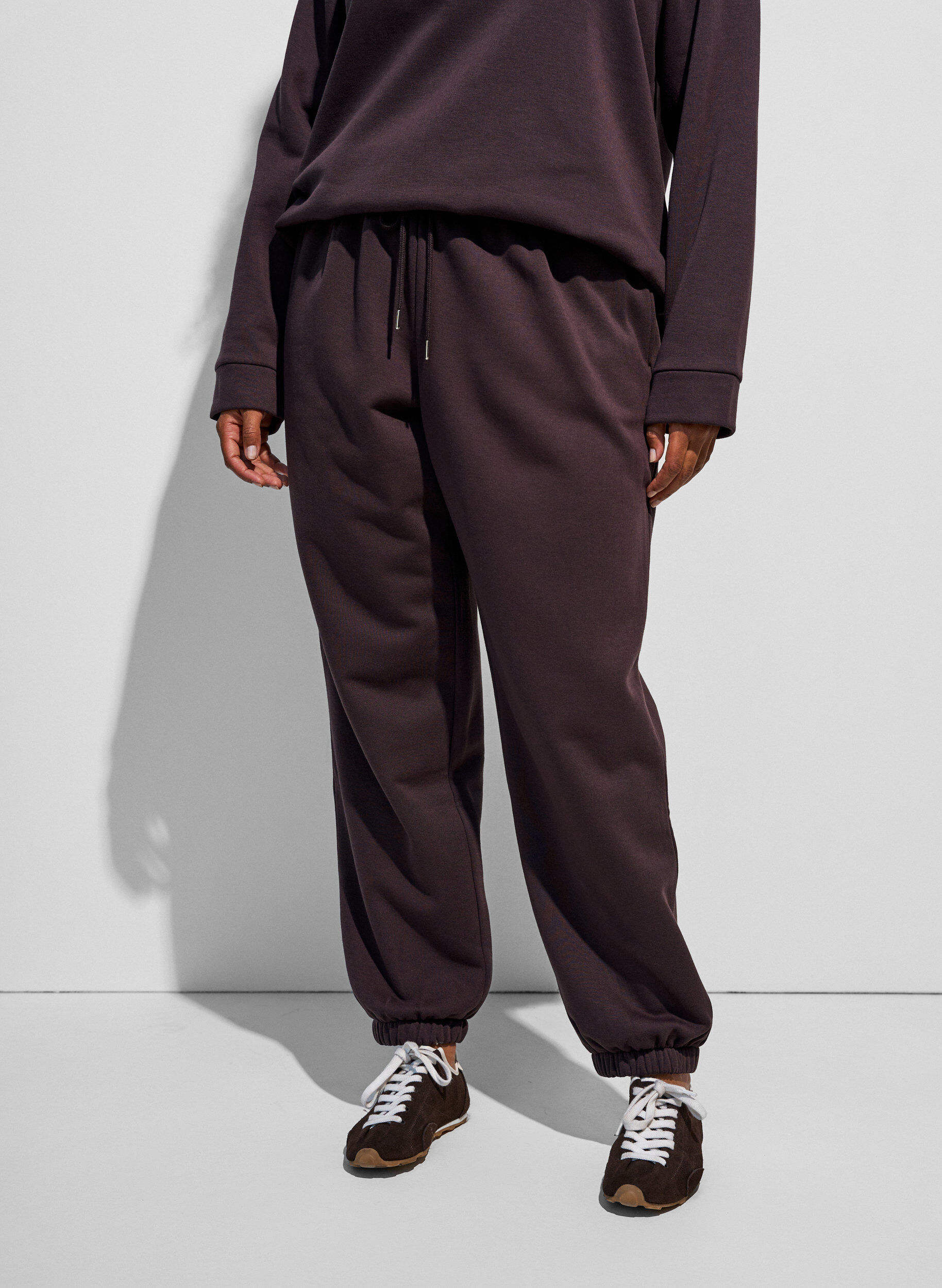 ZizziSweatpants med h&ouml;g midja och dragsko, Brun, Model image number 3