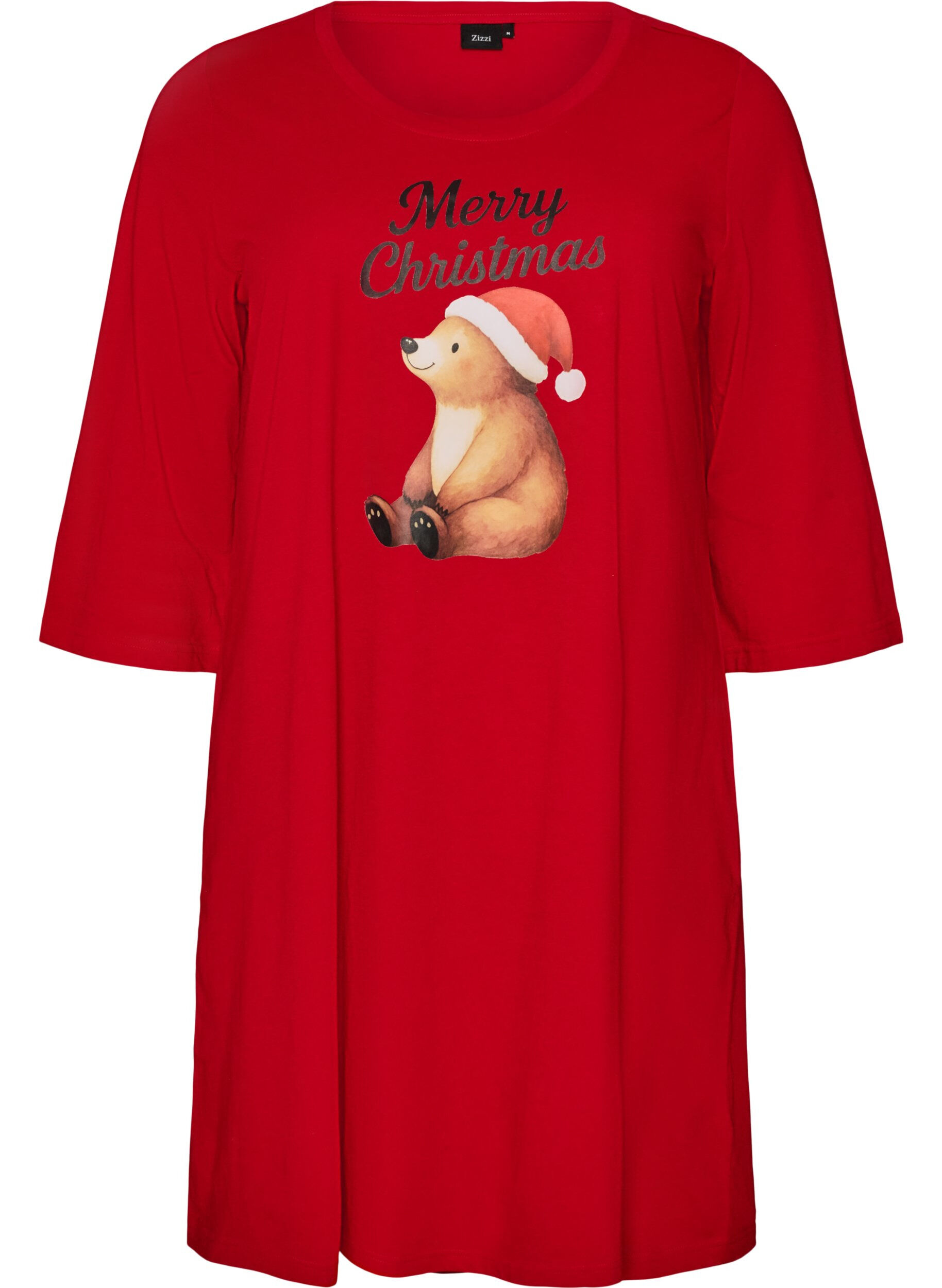 ZizziNattlinne i ekologisk bomull med julmotiv, R&ouml;d, Packshot image number 0