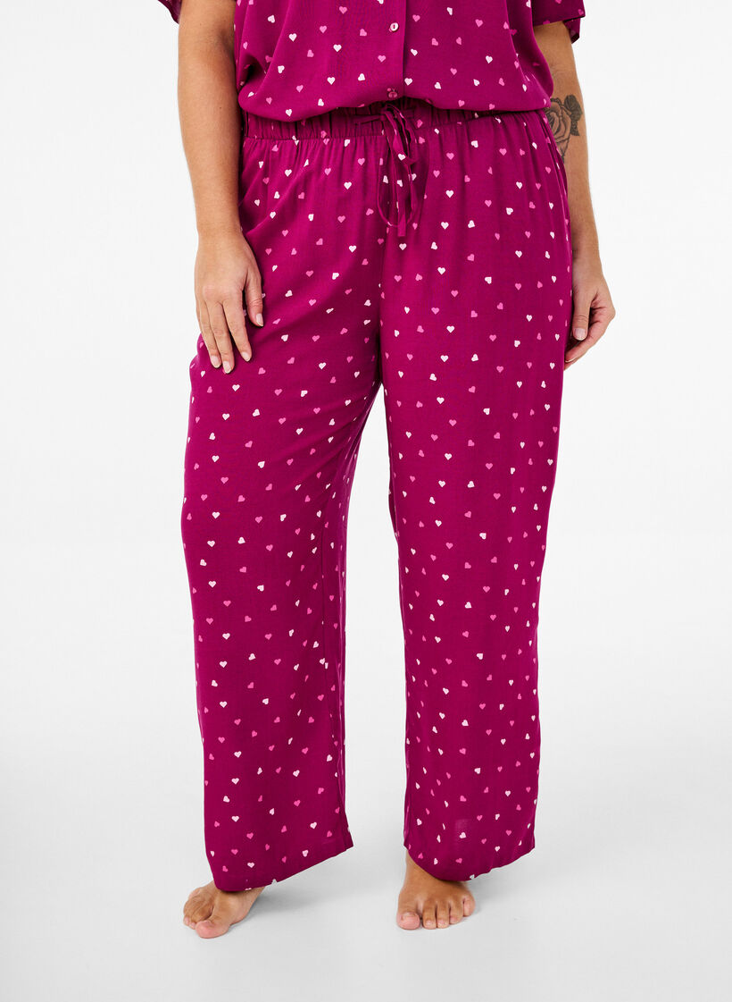 Lösa pyjamasbyxor med hjärtan, Boysenberry w. Heart, Model image number 2