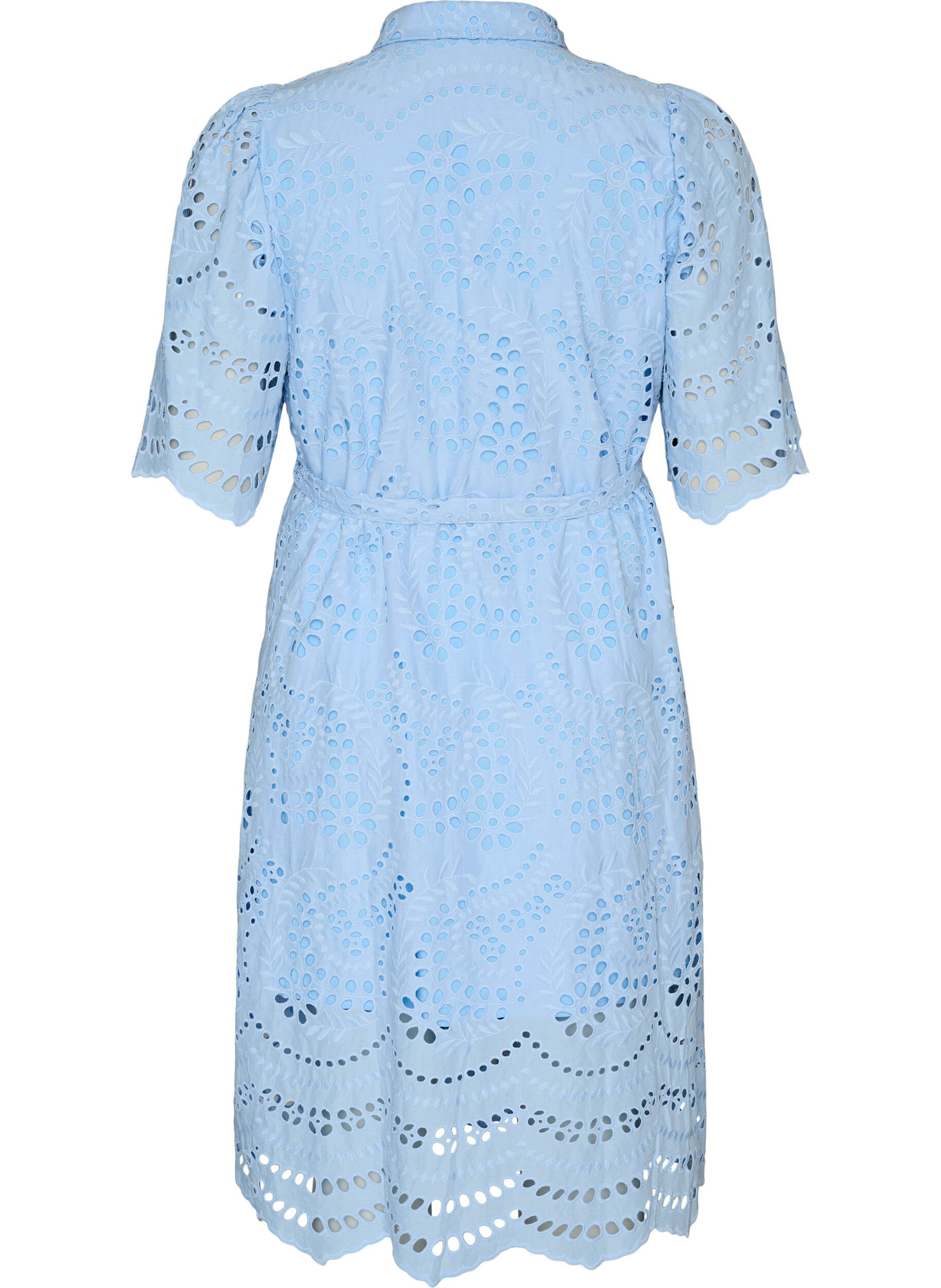 ZizziSkjortkl&auml;nning i broderie anglaise med knytb&auml;lte, Bl&aring;, Packshot image number 1