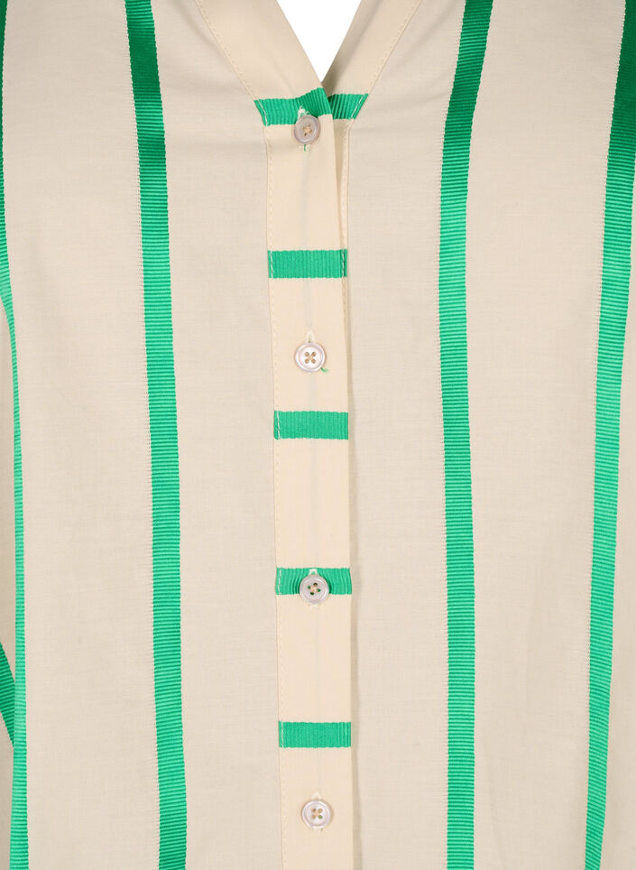 Randig blus av bomullskjortmodell med volangkrage, Beige Green Stripe, Packshot image number 2