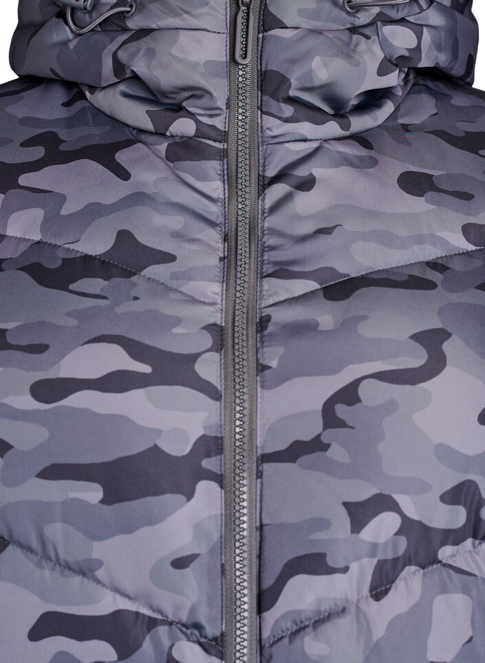 L&aring;ng kamouflagem&ouml;nstrad pufferjacka, Gr&aring;, Packshot image number 2
