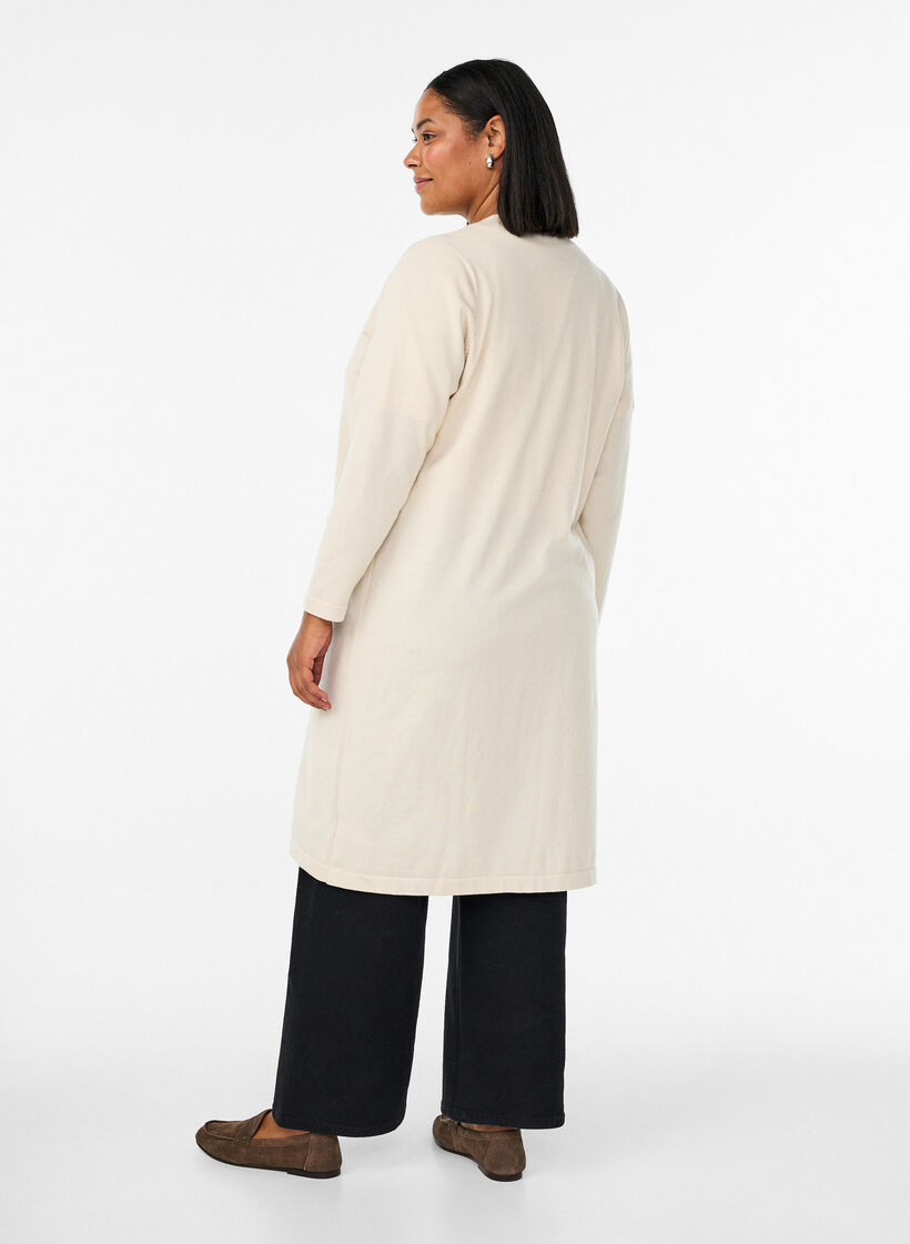 L&aring;ng, &ouml;ppen kofta med fickor, Beige, Model image number 1