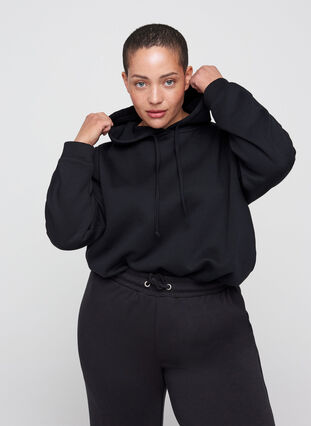 Sweatshirt med huva, Black, Model image number 0