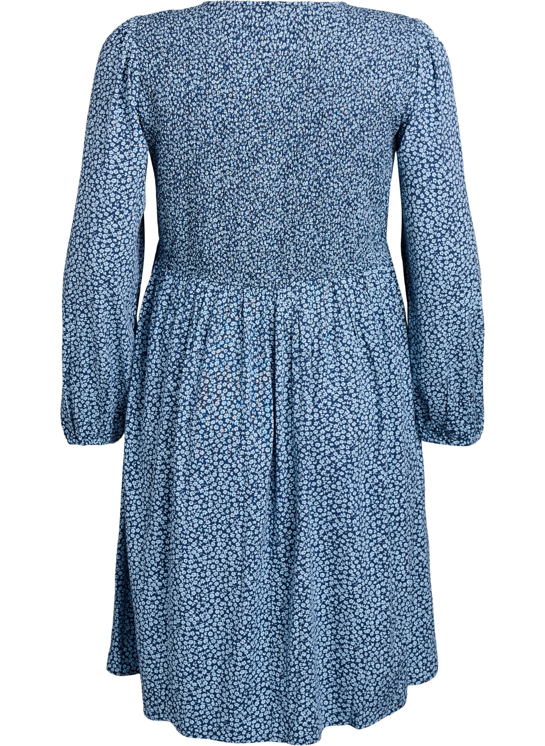 ZizziKl&auml;nning med smock upptill och sm&aring;blommigt m&ouml;nster, Bl&aring;, Packshot image number 1