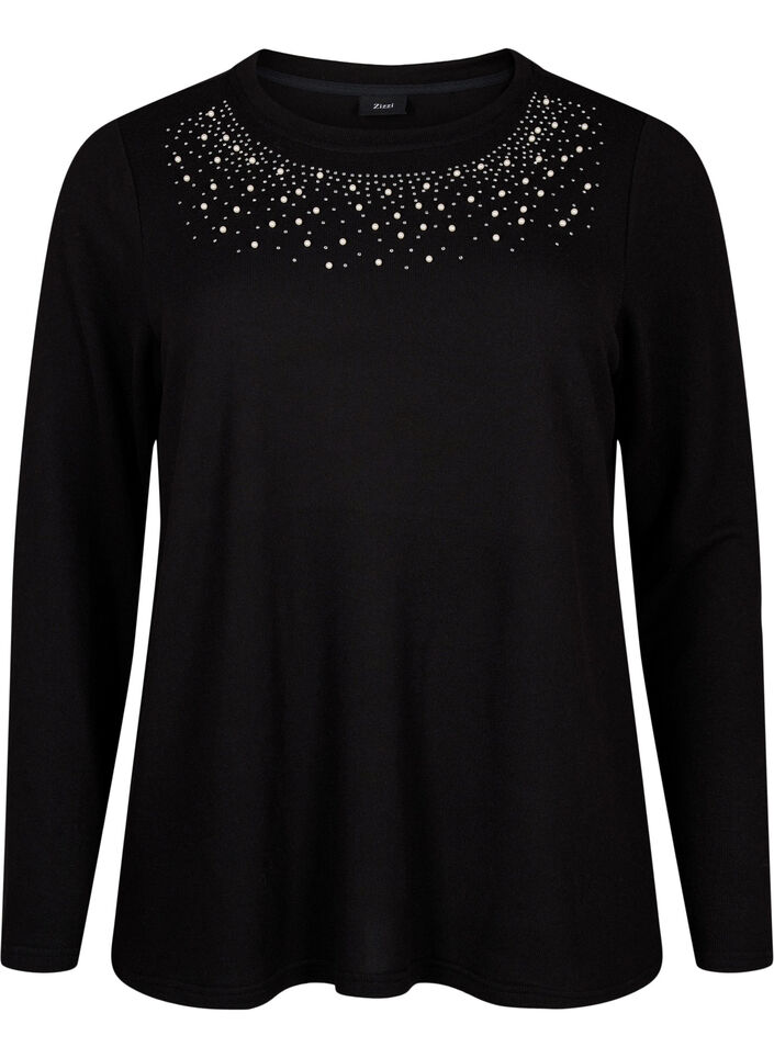 Blus med pärlutsmyckning, Black, Packshot image number 0