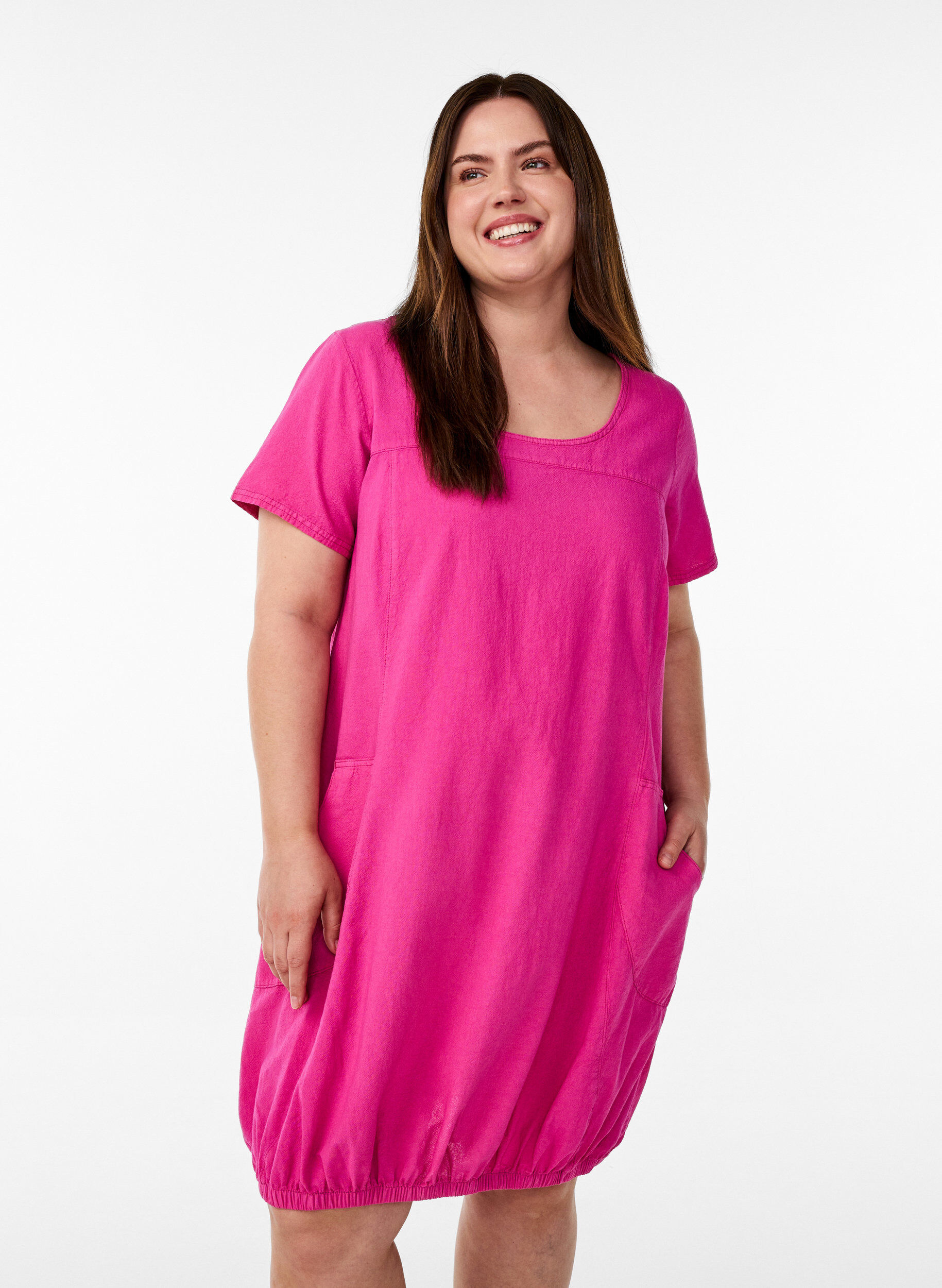 ZizziKort&auml;rmad kl&auml;nning i bomull, Rosa, Model image number 0