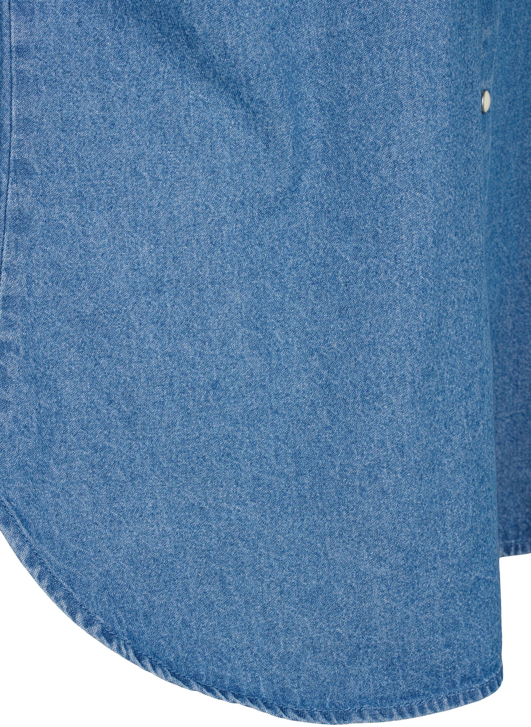 ZizziL&aring;ng&auml;rmad jeansskjorta med br&ouml;stficka, Light Blue Denim, Packshot image number 3