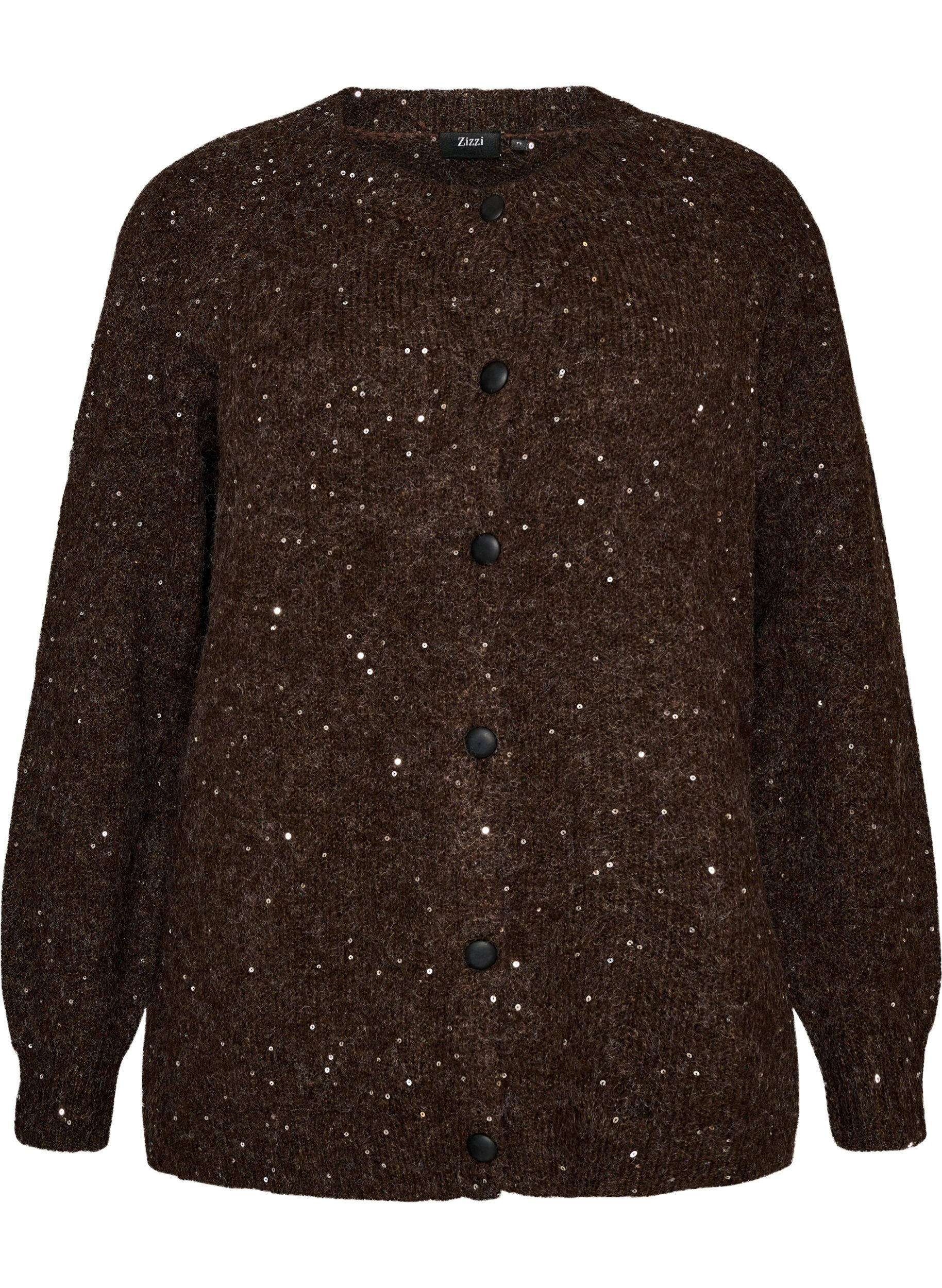 ZizziCardigan med paljetter och knappar, Brun, Packshot image number 0