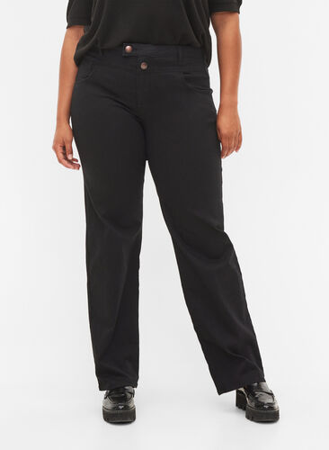 Regular fit Gemma jeans med hög midja, Black, Model image number 3