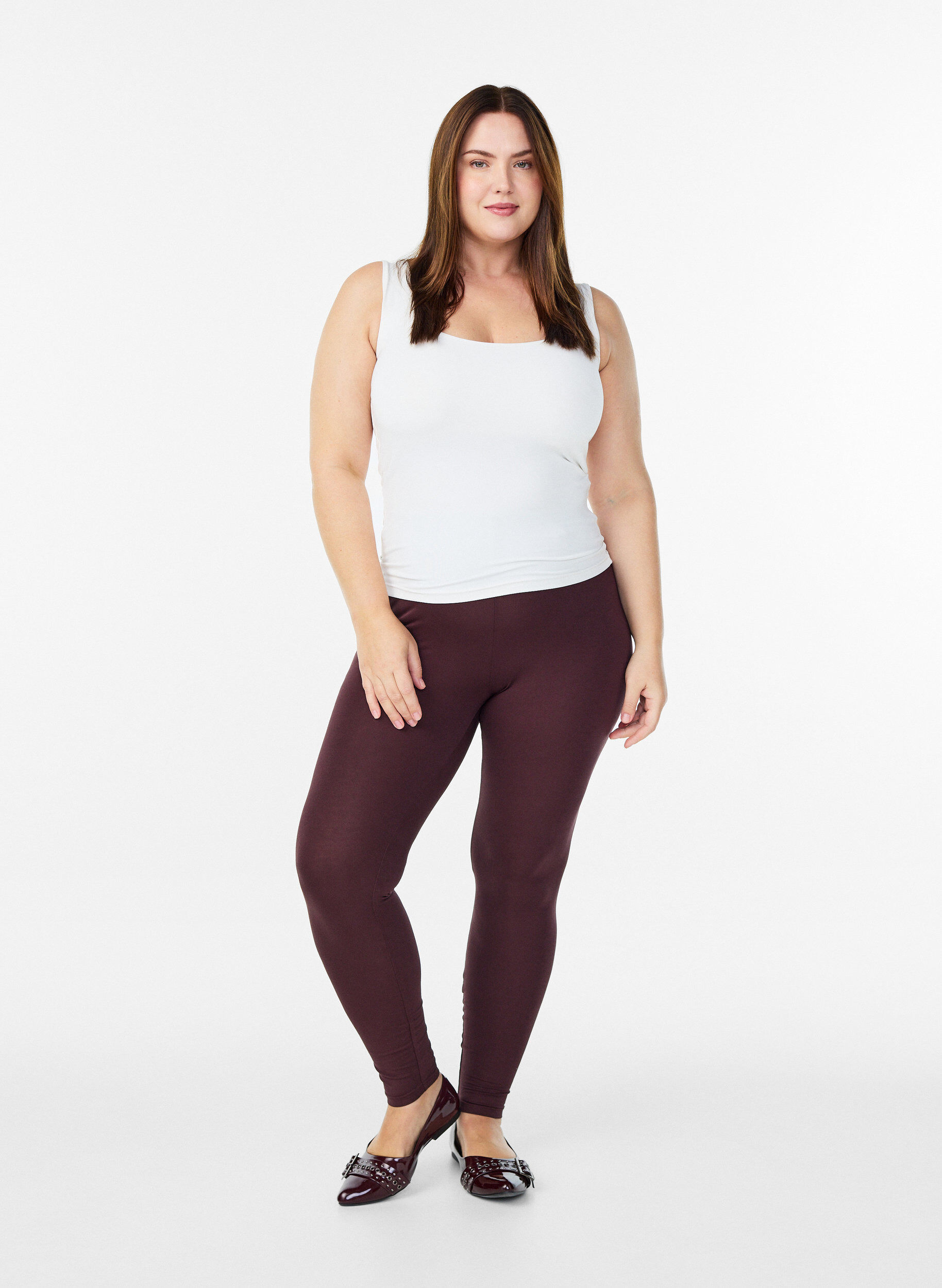 ZizziBasic leggings i viskos, M&ouml;rk Bordeaux, Model image number 1