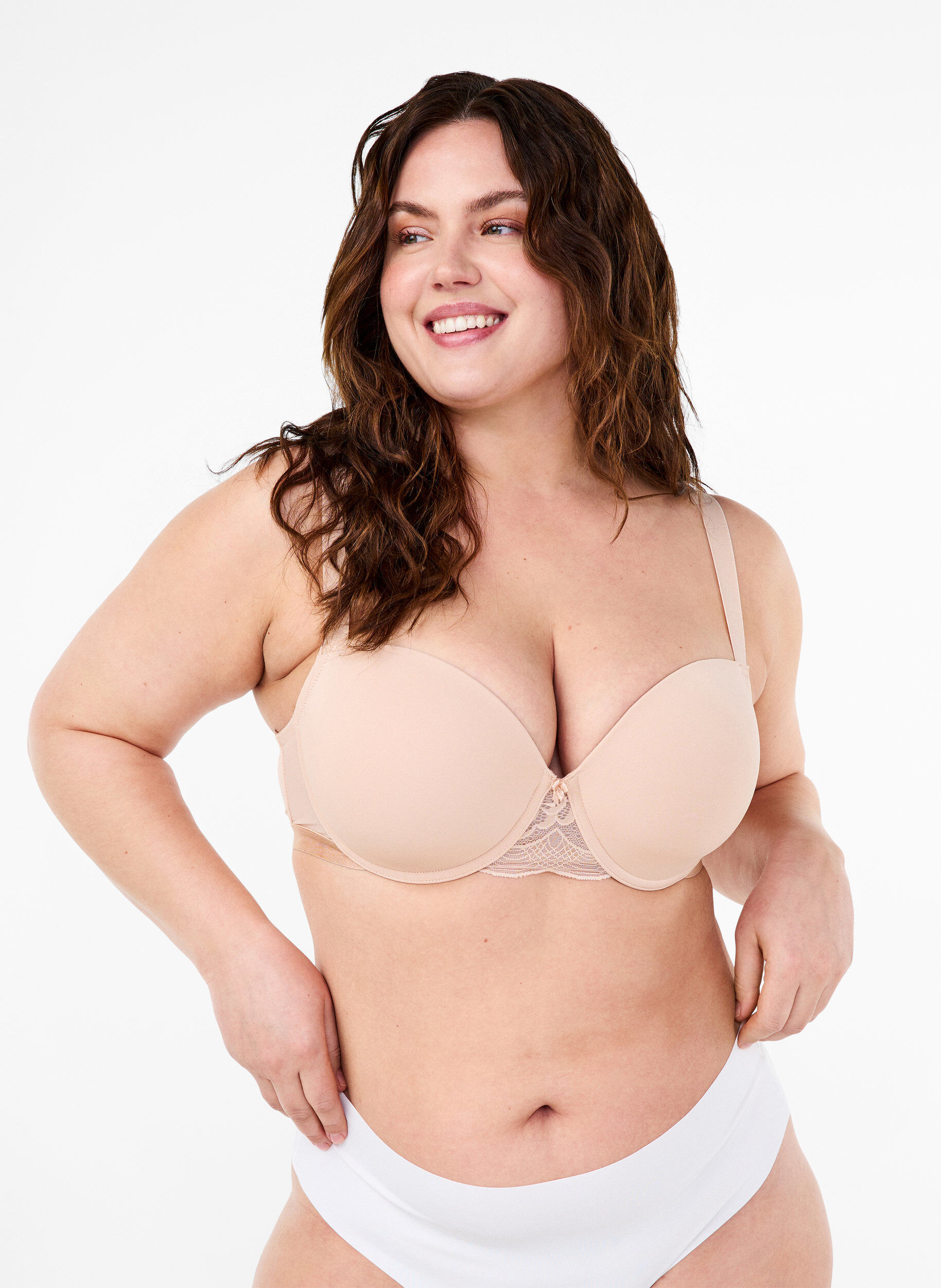 Zizzi Formpressad BH med mesh, Beige, Model image number 3