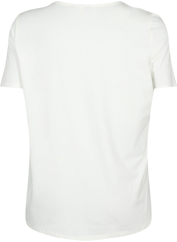 V-ringad t-shirt med snör-detaljer, Warm Off-white, Packshot image number 1