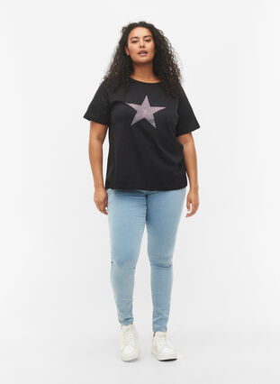 T-shirt med nitar i ekologisk bomull, Black Star , Model image number 2
