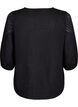 Blus i bomullsblandning med linne och virkade detaljer, Black, Packshot image number 1
