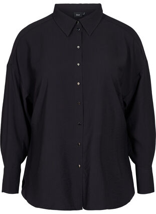 Enfärgad viskosskjorta med långa ärmar, Black, Packshot image number 0