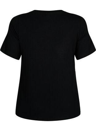 T-shirt i viskos med ribbstruktur, Black, Packshot image number 1