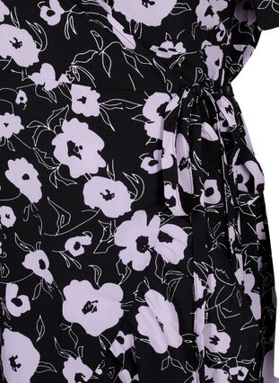 Omlottklänning med korta ärmar, Black Flower AOP, Packshot image number 3
