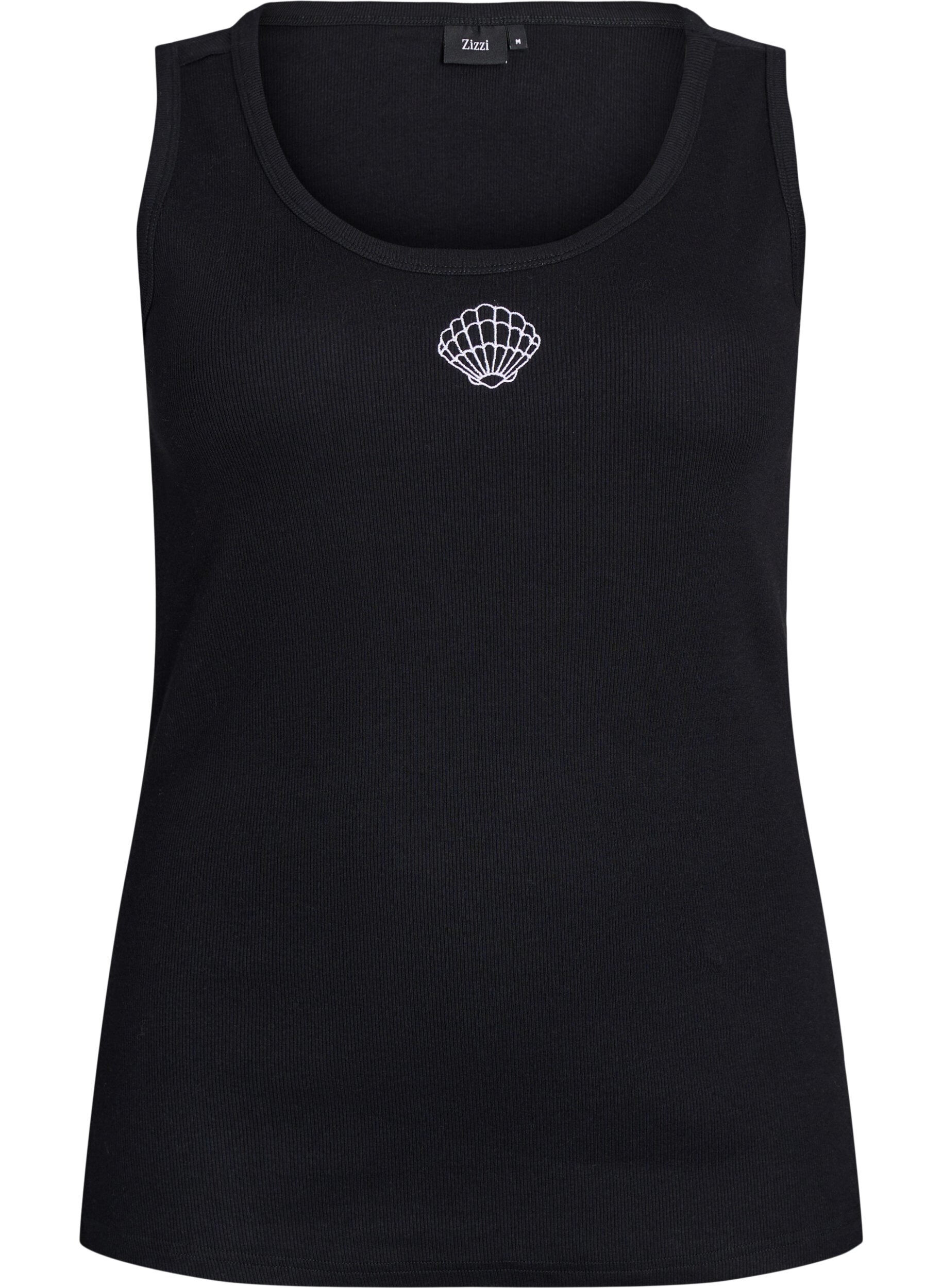 ZizziT&aring;tsittande topp med motiv, Svart, Packshot image number 0
