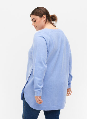 Stickad tröja med knappdetaljer, Lavender Lustre, Model image number 1