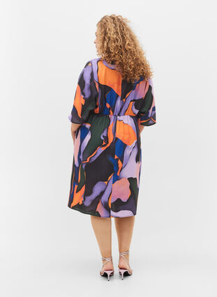 Färgglad klänning med v-ringad hals, Big Scale Print, Model image number 1