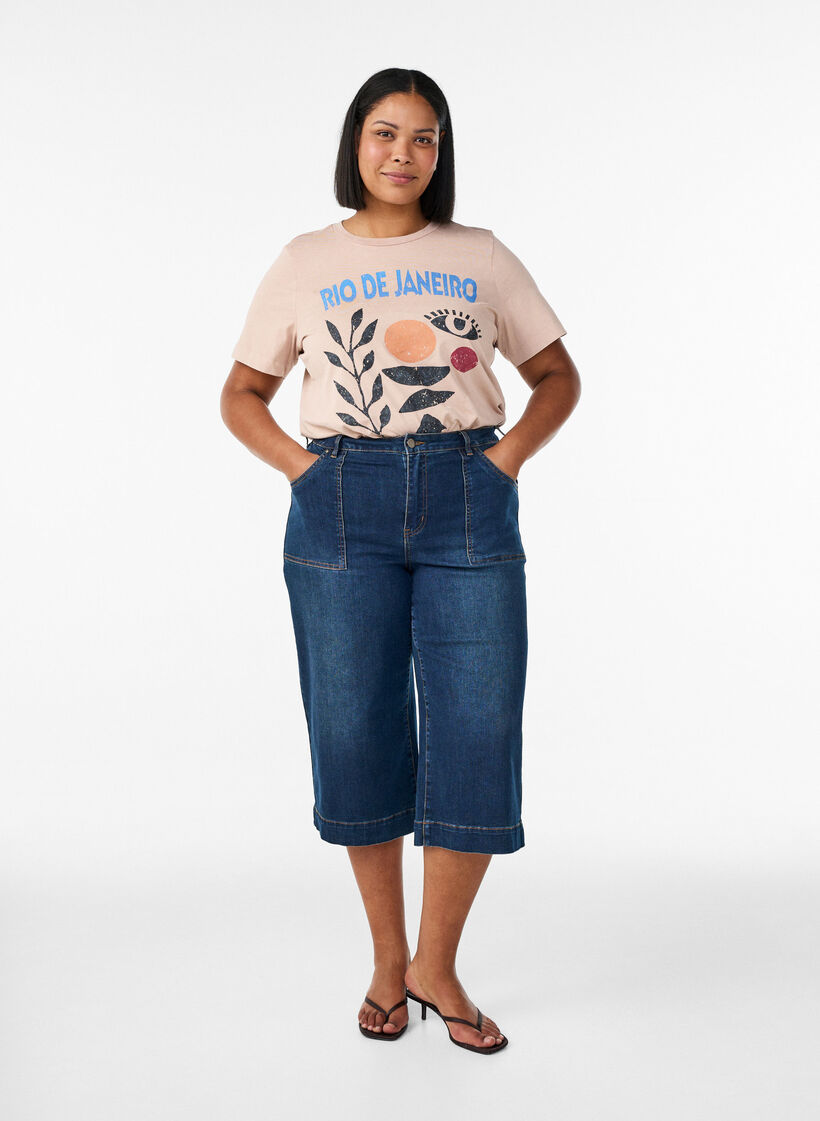 T-shirt i bomull med tryck framtill, Beige, Model image number 1