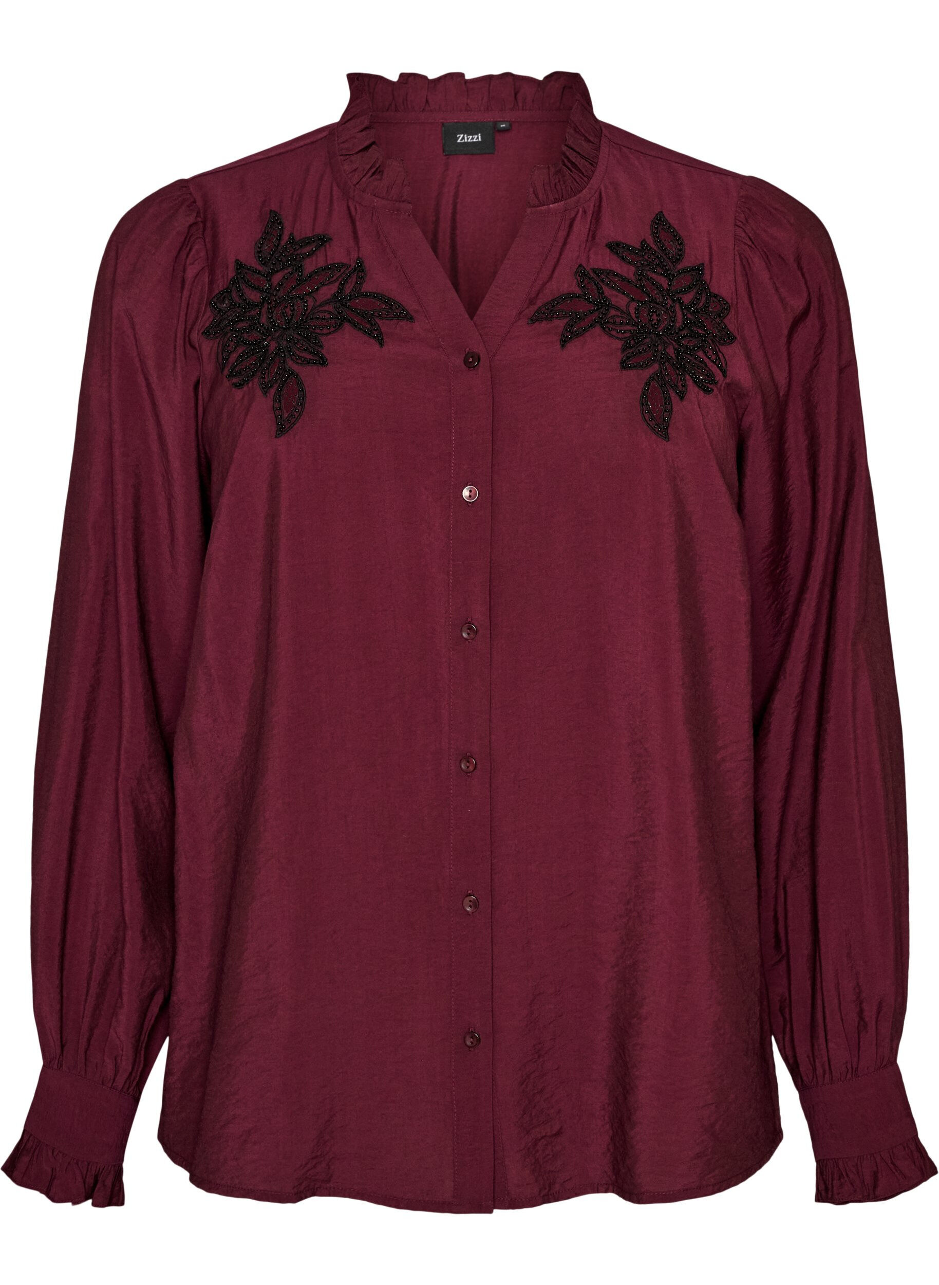 ZizziSkjortblus med broderade blomapplikationer, R&ouml;d, Packshot image number 0