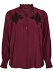 Skjortblus med broderade blomapplikationer, R&ouml;d, Packshot image number 0