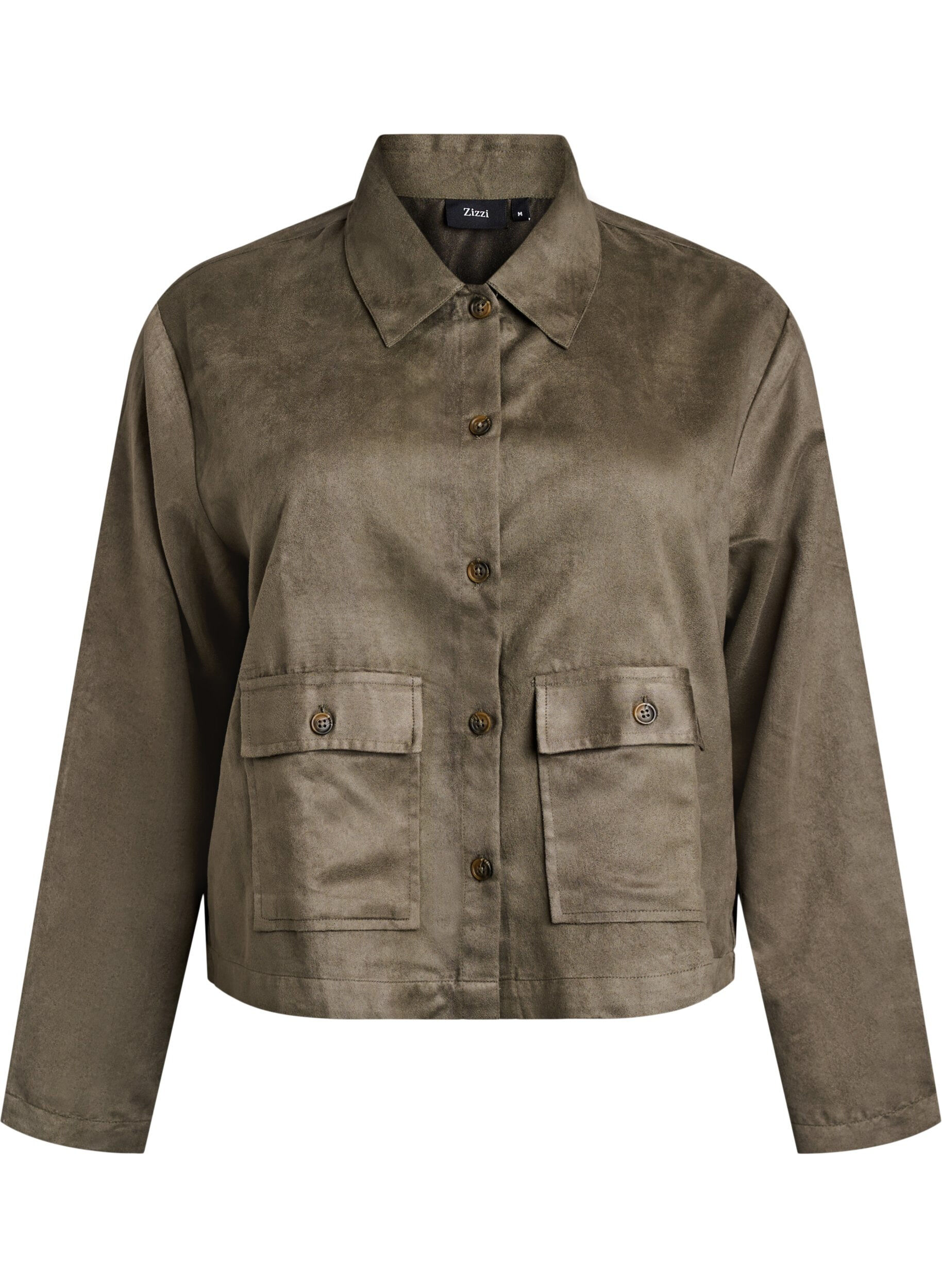 Kort jacka i mockaimitation med fickor