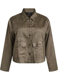 Kort jacka i mockaimitation med fickor, Grön