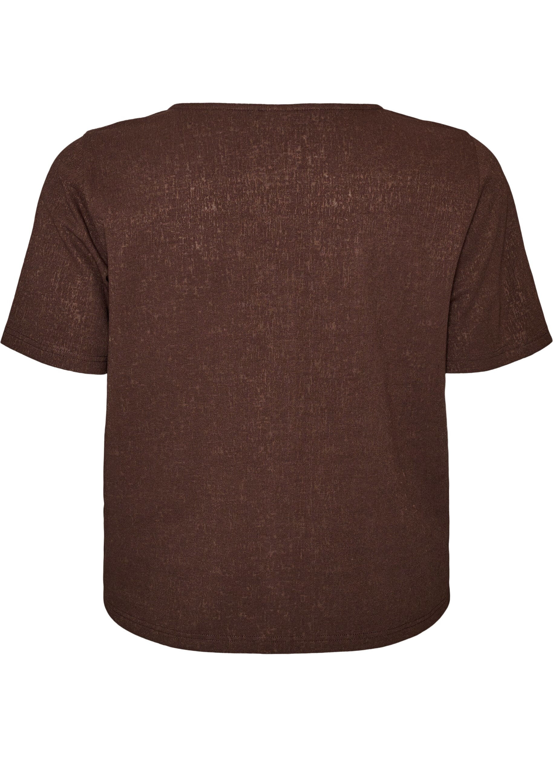 ZizziBlus i bomull med struktur och knappkn&auml;ppning, Brun, Packshot image number 1