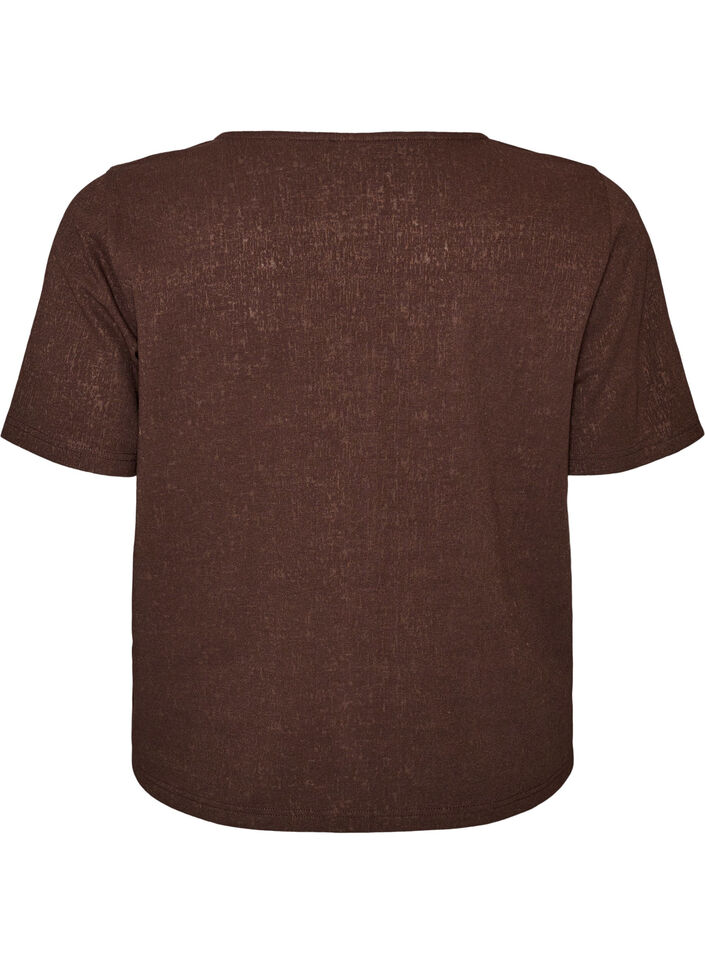 Blus i bomull med struktur och knappkn&auml;ppning, Brun, Packshot image number 1