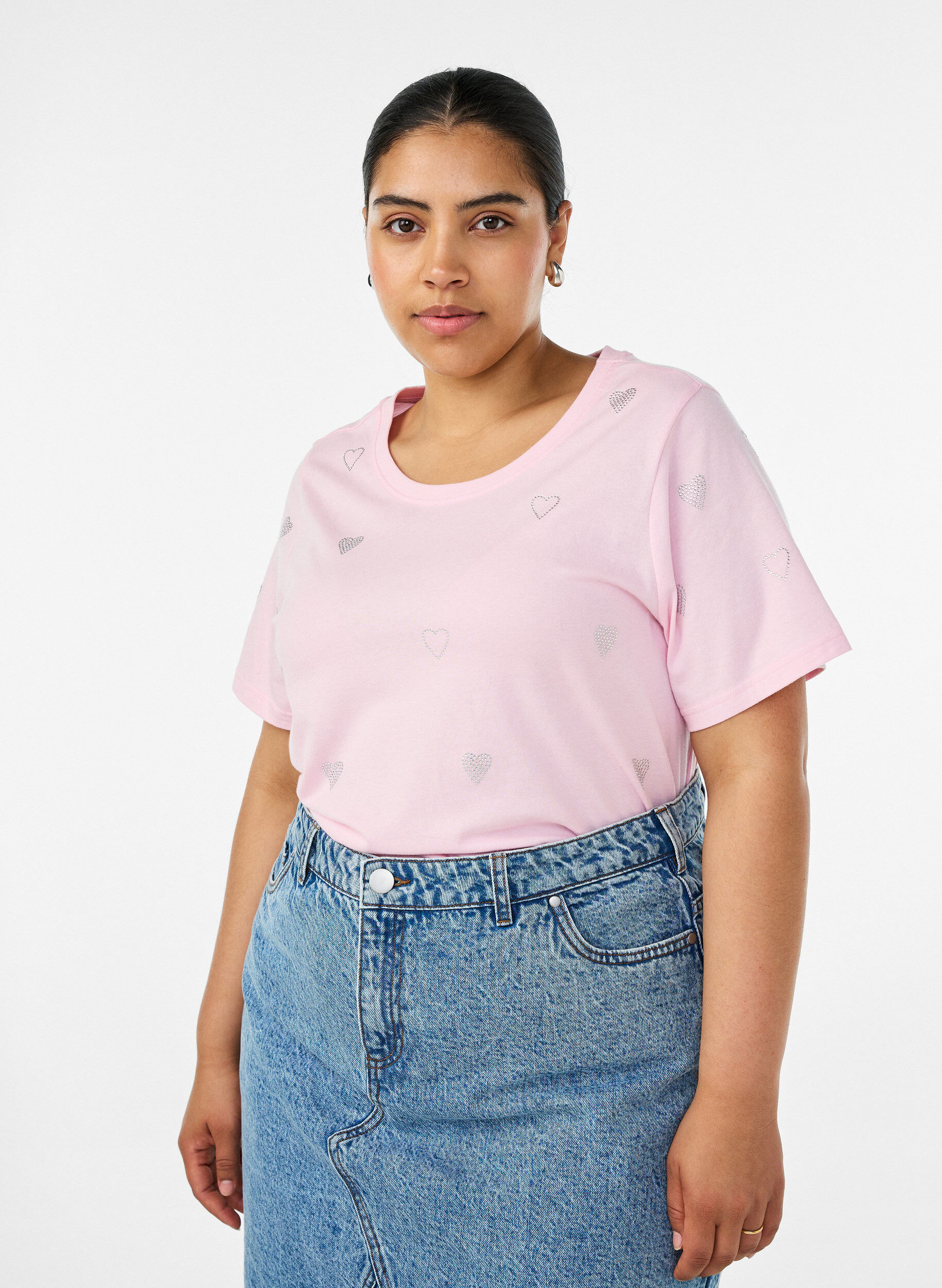 ZizziT-shirt i ekologisk bomull med hj&auml;rtan, Rosa, Model image number 0