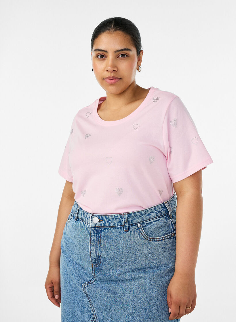 T-shirt i ekologisk bomull med hj&auml;rtan, Rosa, Model image number 0