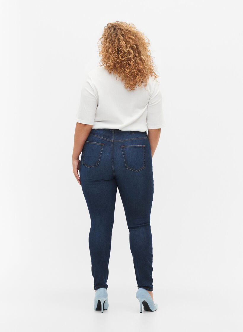 Super tunna Amy jeans med slitning och hög midja, Dark blue, Model image number 1