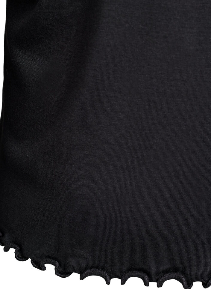 Jerseyblus med knappar och vågiga kanter, Svart, Packshot image number 3