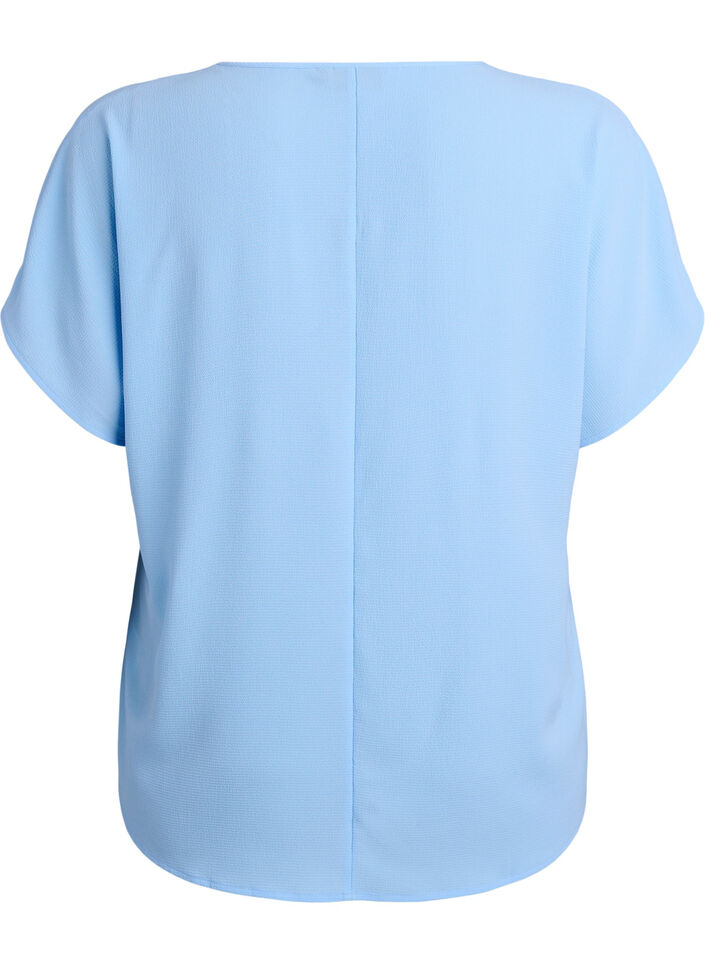 Blus med korta &auml;rmar och rund halsringning, Bl&aring;, Packshot image number 1