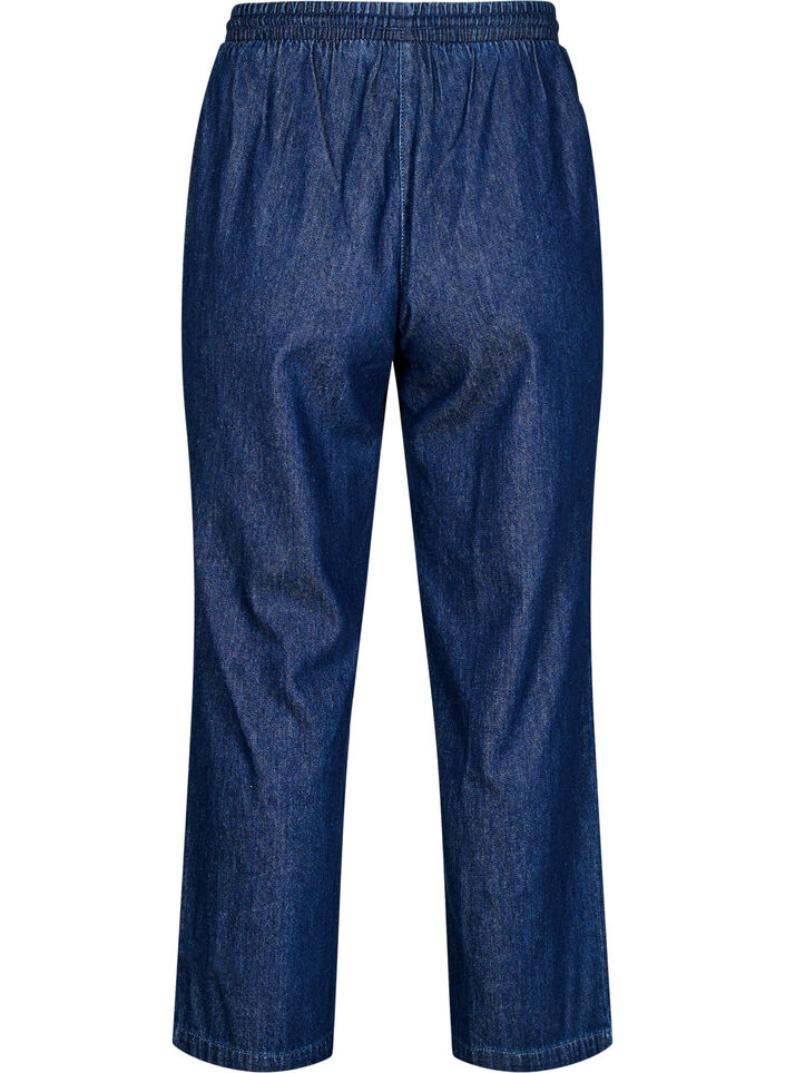 Jeans med rak passform och res&aring;r i midjan, Bl&aring;, Packshot image number 1