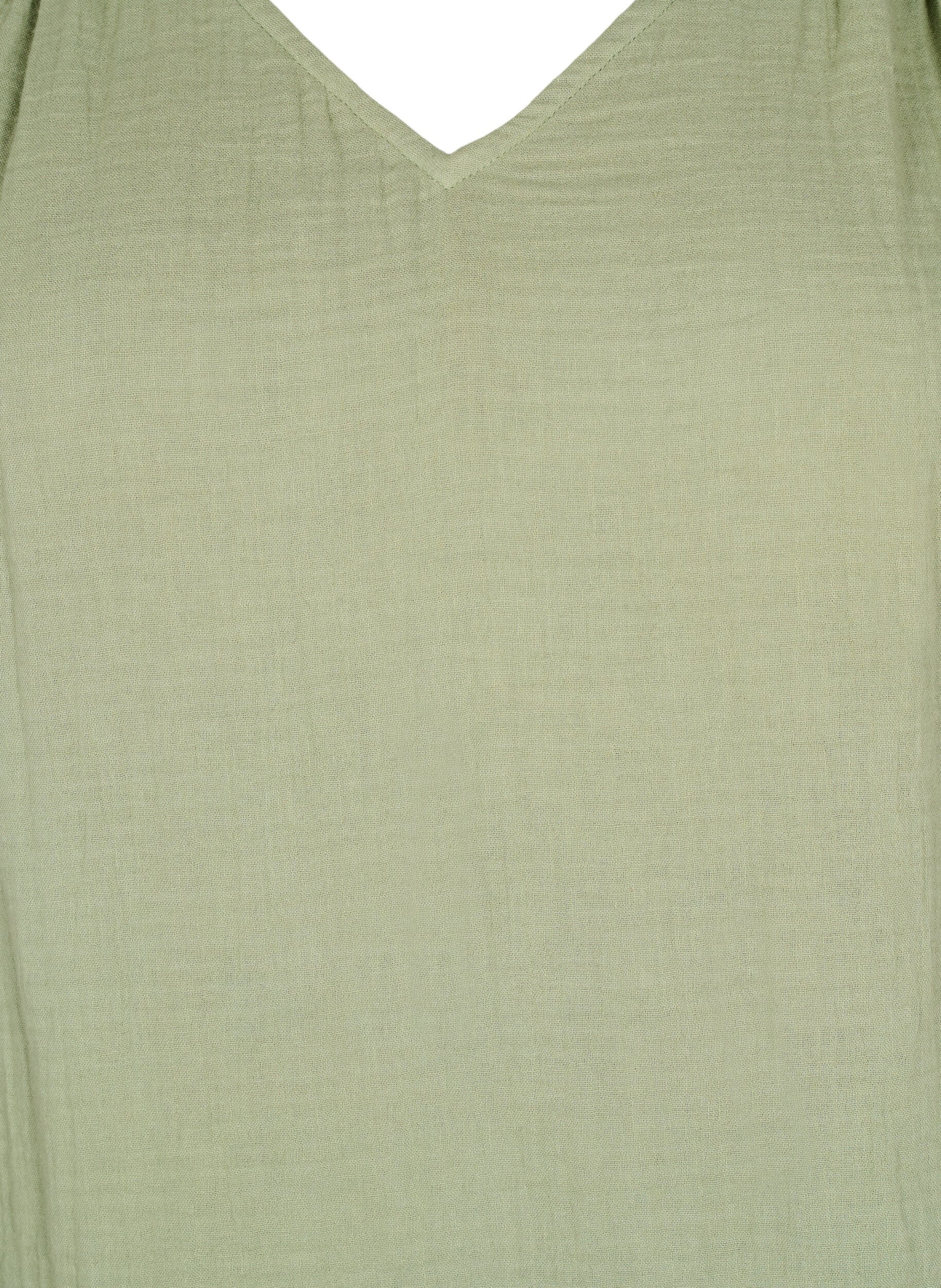 Zizzi&Auml;rml&ouml;s topp i bomullsmuslin med volanger, Gr&ouml;n, Packshot image number 2