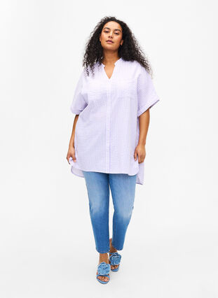 Randig skjorta med bröstfickor, White/LavenderStripe, Model image number 2
