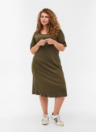 Ribbad klänning med korta ärmar, Ivy Green, Model image number 2