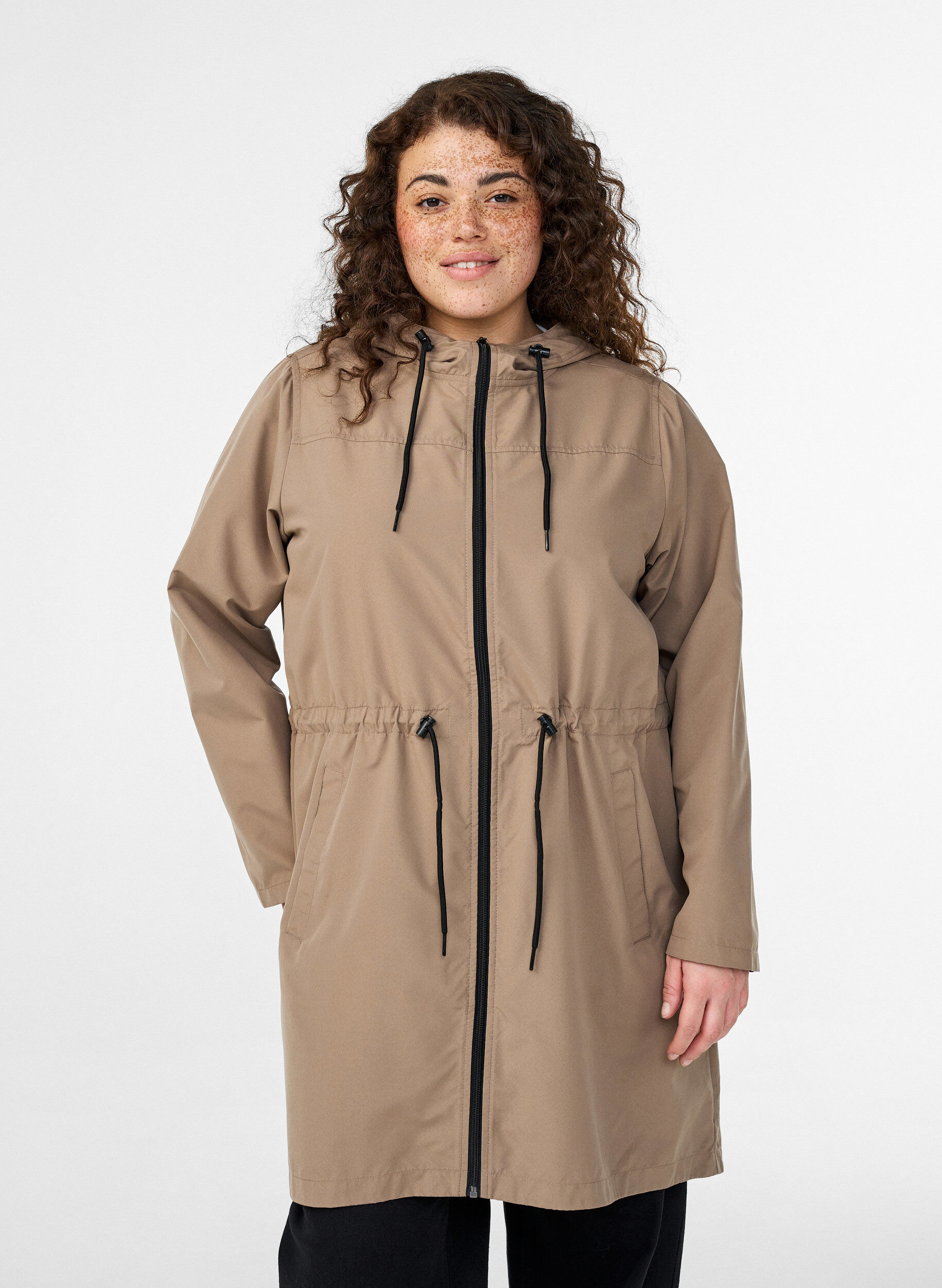 L&auml;ttviktig parkas med huva, Brun, Model