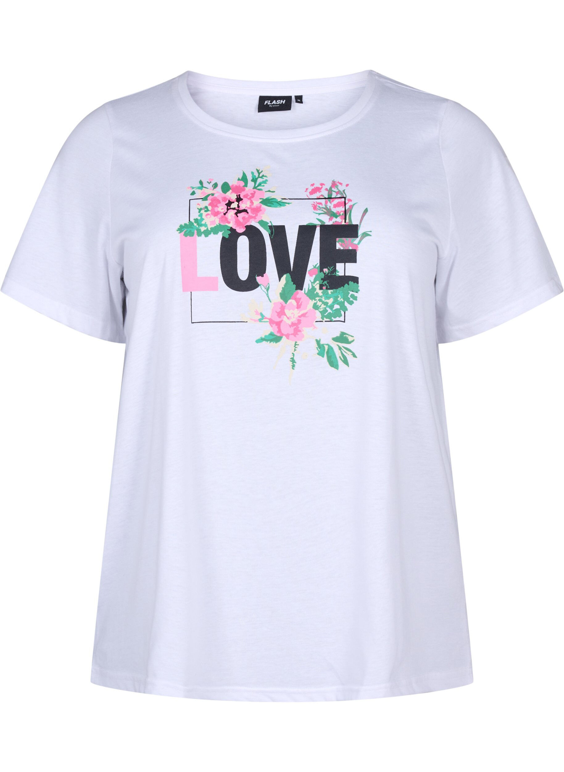 Zizzi T-shirt fr&aring;n FLASH med tryck, Bright White Love, Packshot image number 0