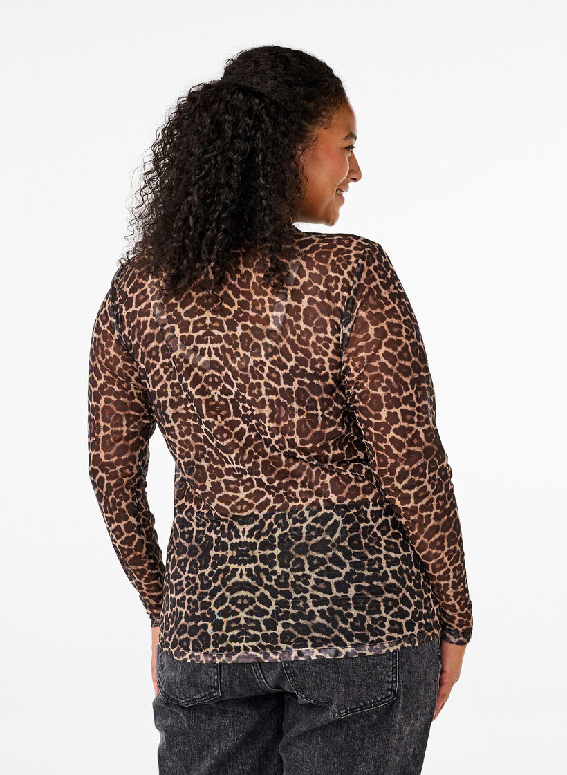 Meshblus med leopardmönster, Brun, Model image number 2