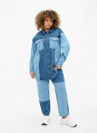 Colorblock jeansjacka, Light Blue Denim, Model image number 2